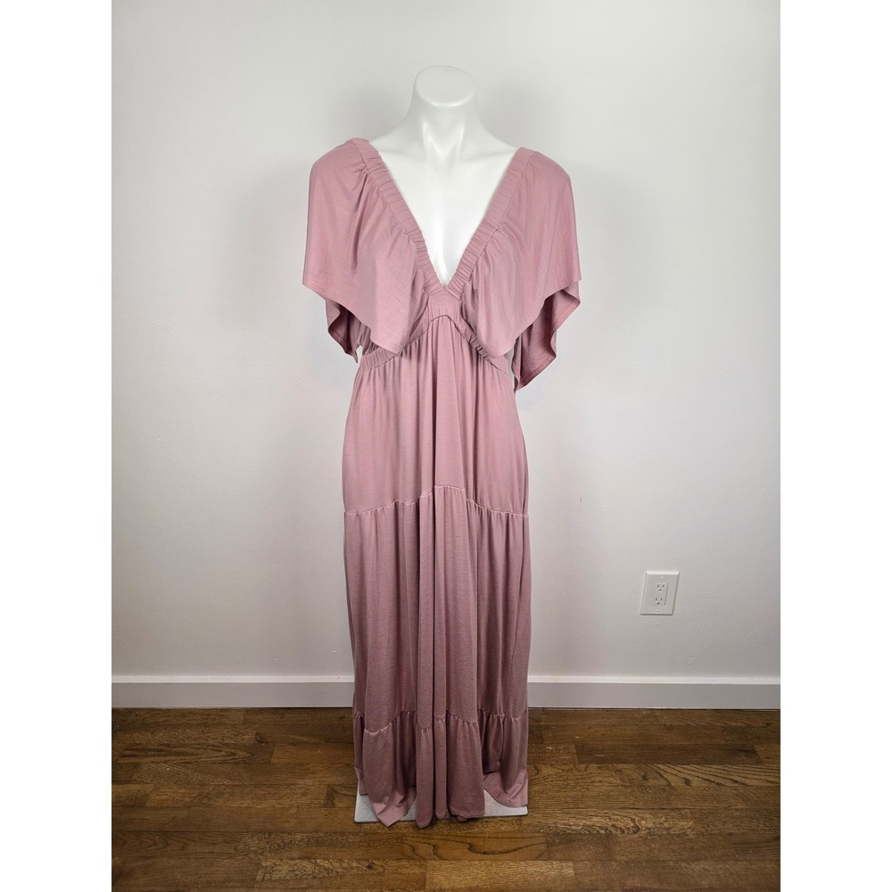 Three Bird Nest Dusty Rose Boho Tiered Open Back Maxi Dress Large MD5698 Mauve‎